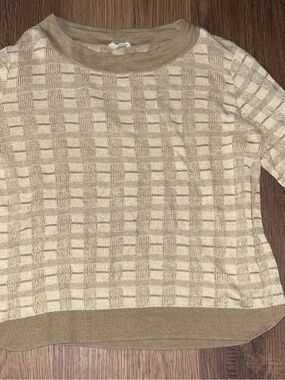 Poetry Beige & Tan Grid-Texture Crew Sweater 100% linen